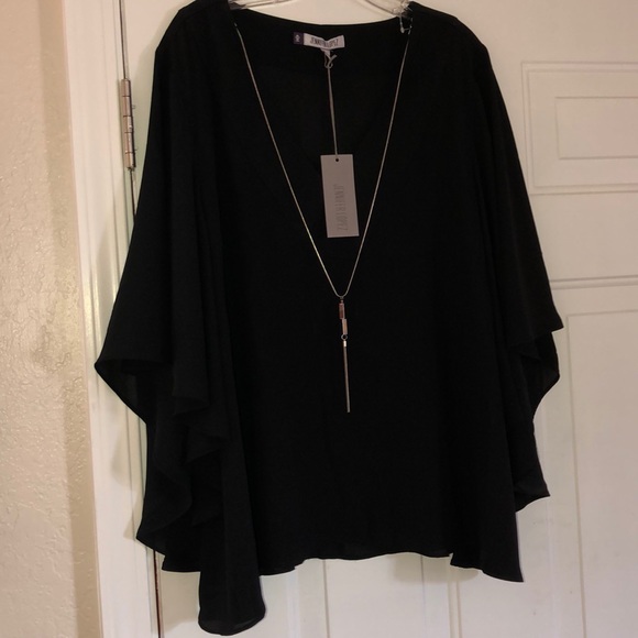Jennifer Lopez Tops - Flowing black JLO top w/attached silver necklace